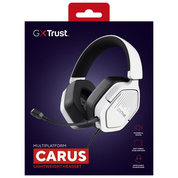 Trust cuffie gaming gxt492w carus bianche over ear multipiattaforma microfono removibile