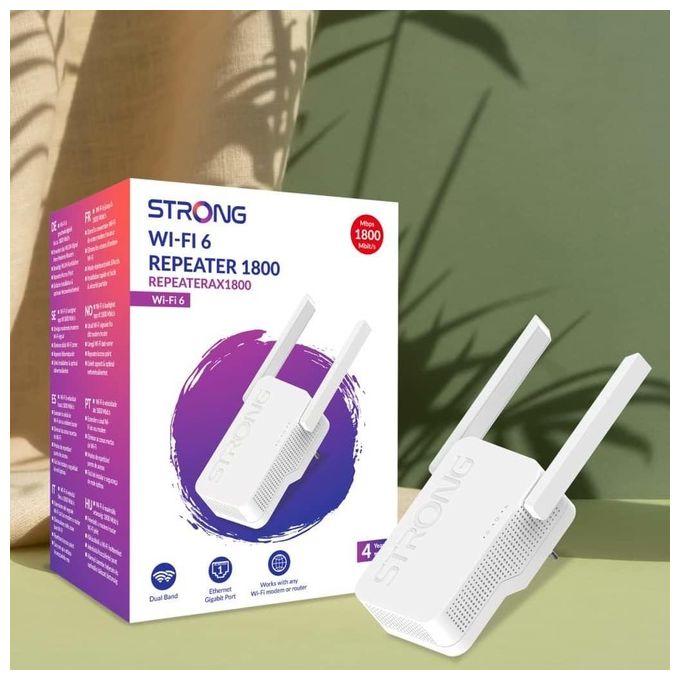 Strong REPEATERAX1800 Ripetitore WiFi 6 Dual Band AX1800 574 Mbps 2.4 GHz 1201 Mbps 5 GHz 1 Porta Gigabit Ethernet colore Bianco