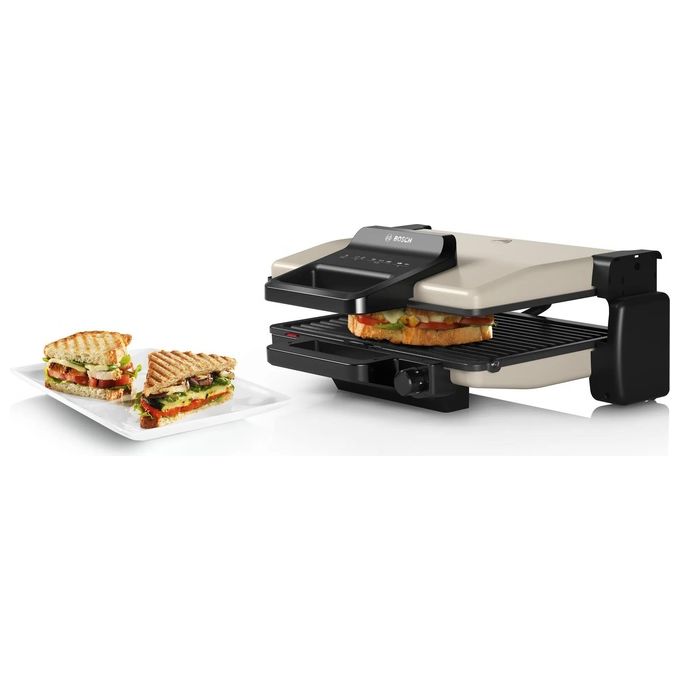 Bosch TCG3302 Bistecchiera Elettrica 2000 W 3 Posizioni di Cottura Piastre Ceramica Antiaderenti Rimovibili colore Argento