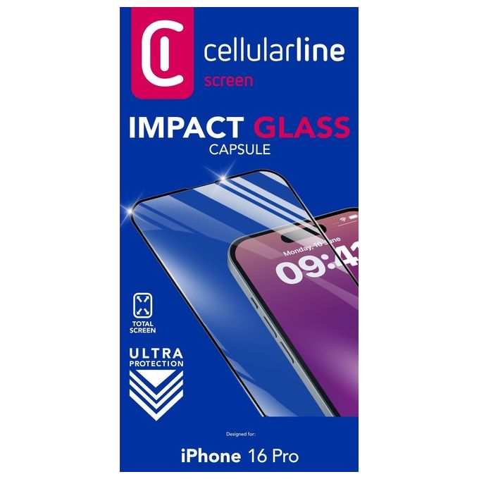 Cellular Line Impact Glass Capsule per iPhone 16 Pro