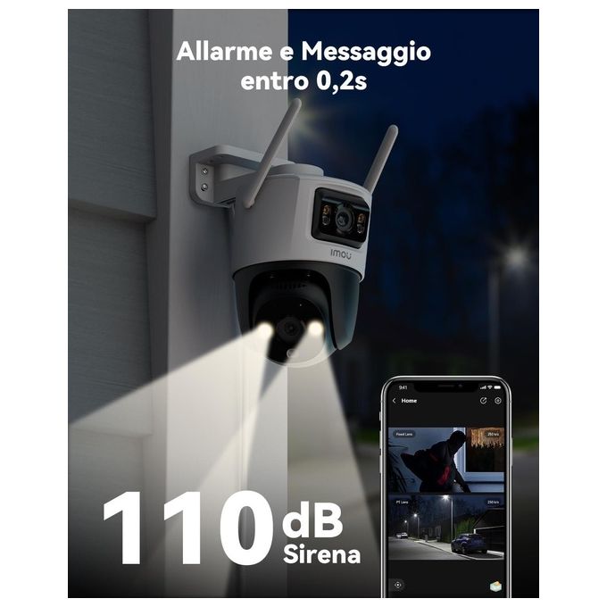 Imou IPC-S7XP-6M0WED Cruiser Dual Telecamera IP PTZ Esterno 6MP Doppio Obiettivo Wi-Fi 6 Visione Notturna IP66 colore Bianco