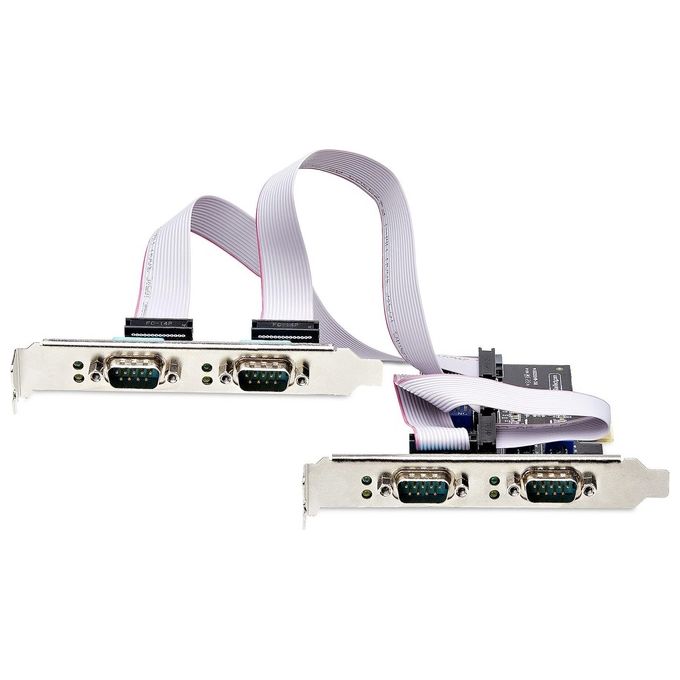 StarTech PS74ADF-SERIAL-CARD Scheda Seriale PCIe a 4 Porte RS232 RS422 RS485 DB9 con Chipset Asix AX99100 UART 16C1050 Alimentazione Configurabile SATA Staffa Standard e a Basso Profilo Compatibile Windows Linux Protezione ESD colore Nero