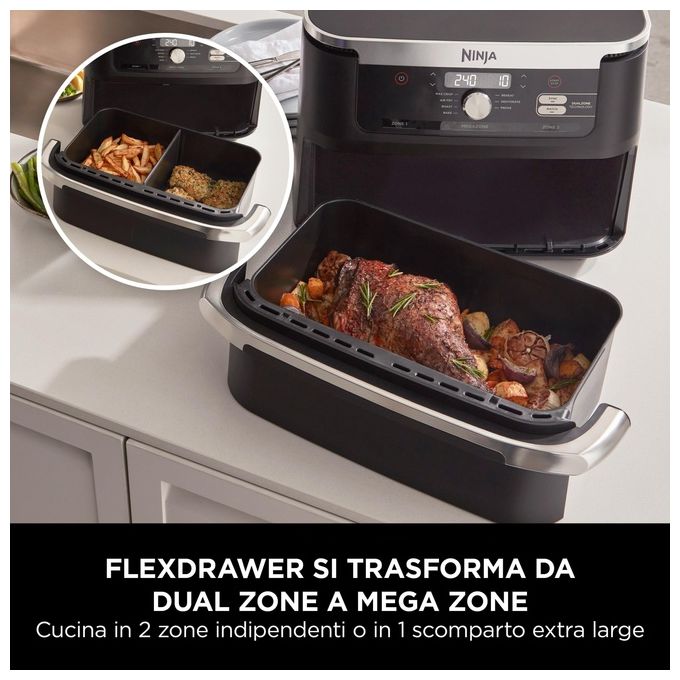 Ninja AF500EU FlexDrawer Friggitrice ad aria 10.4 L 2470 W 7 Programmi Dual Zone Touchscreen colore Nero