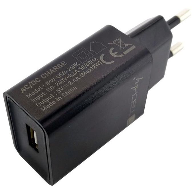 Techly Caricatore Alimentatore Usb-A da Muro 5V 2.4a per Smartphone o Tablet