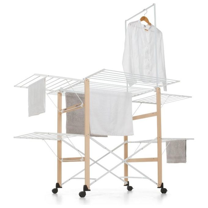 Foppapedretti SuperGulliver Evo Stendibiancheria Pieghevole 35 m con Ruote e Barra Porta Spalle colore Naturale