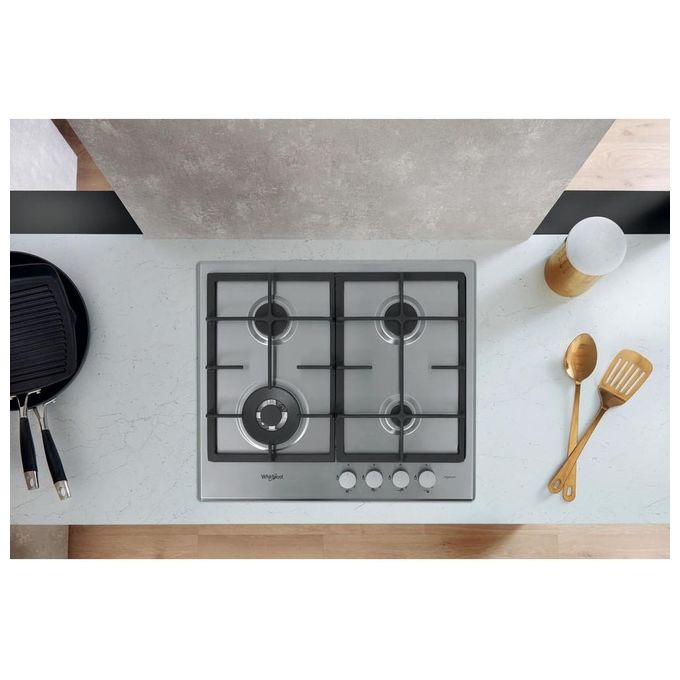 Whirlpool GMR 6422-IXL Piano Cottura a Gas 4 Zone iXelium Griglie in Ghisa 60 cm Acciaio Inox