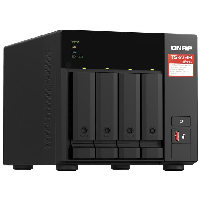 QNAP TS-473A-8G TS-473A NAS Tower 4 Bay AMD Ryzen V1500B Quad-Core 2.2 GHz 8 GB DDR4 2 Slot PCIe 2 Porte Ethernet 2.5GbE colore Nero