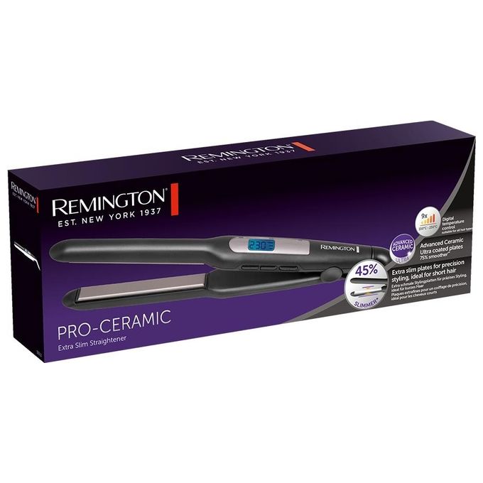 Remington S5515 Piastra per Capelli Pro-Ceramic Extra Slim Piastre Extra Sottili Rivestimento in Ceramica Avanzata 9 Impostazioni Temperatura 150-230°C Riscaldamento Rapido in 15 Secondi colore Nero