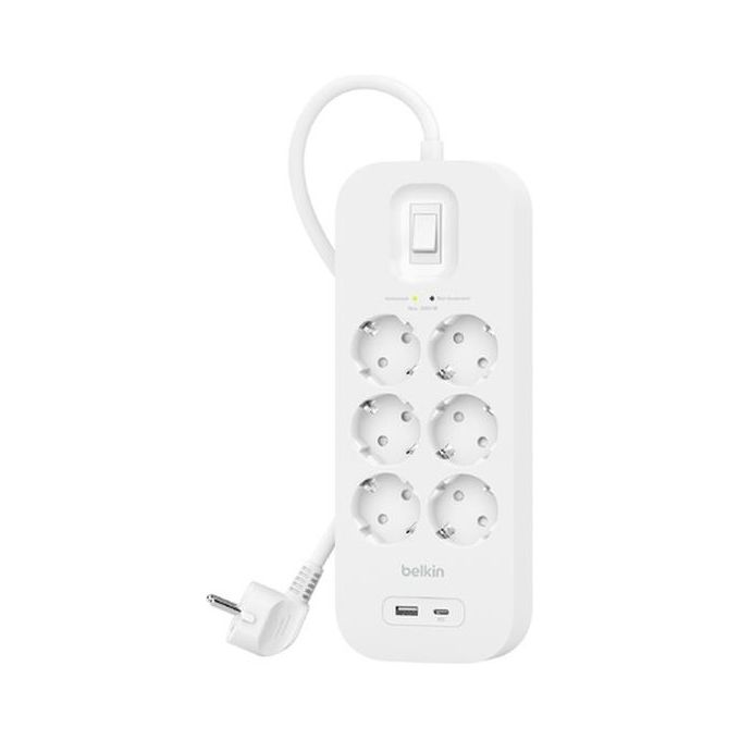 Belkin SRB002VF2M Connect Prolunga con Protezione da Sovratensione 6 Prese AC 2 Porte USB 2 m colore Bianco