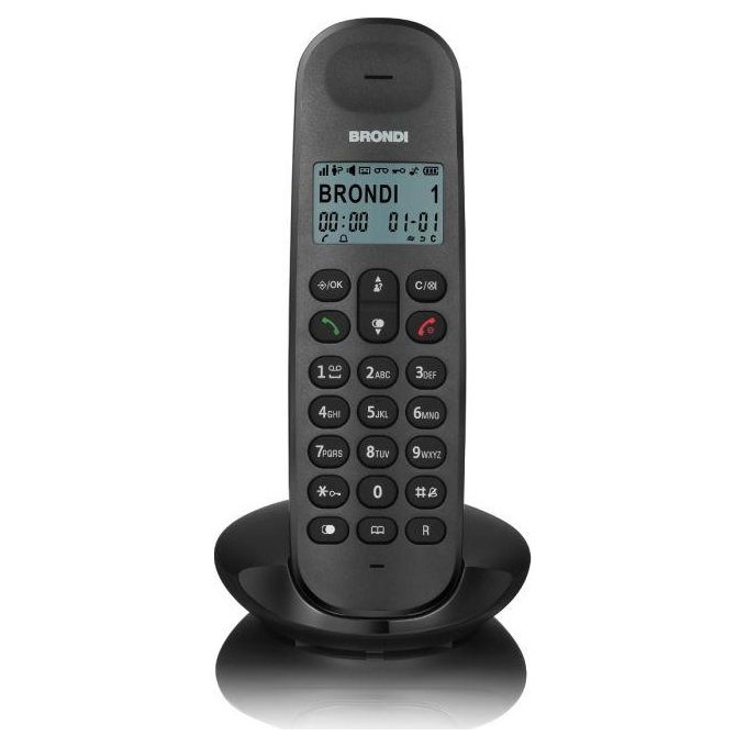 Brondi Lotus Telefono Cordless DECT ECO Rubrica 50 Voci Sveglia ID Chiamante Fino 5 Portatili colore Nero