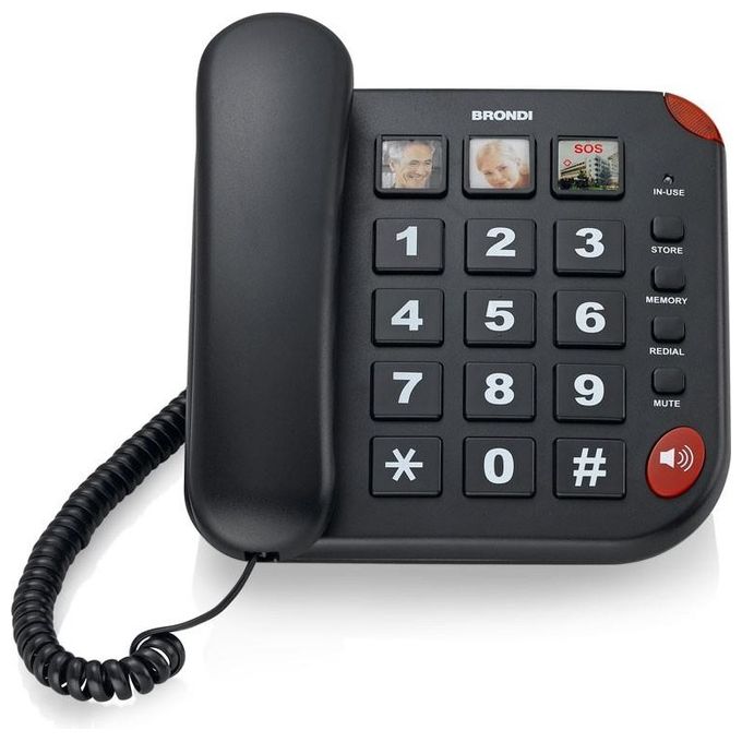 Brondi BRAVO 15 Telefono Fisso Analogico Nero con Vivavoce e ID Chiamate per Scrivania