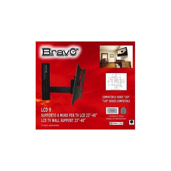 Bravo staffa Tv LCD9B 23-40'' max kg20 attacco max 10x10cm adattatore 20x10-20x20 white orientabile 10Â°-+15Â°