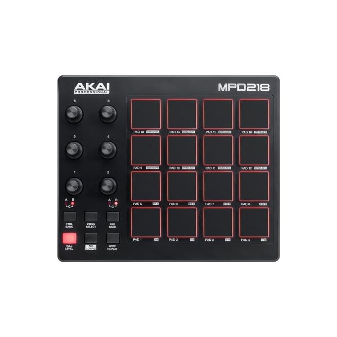 Akai Pro MPD218 Controller Midi Usb con 16x3 Pad MPC 6x3 Manopole + Ableton Live Lite MPC Essential e Strumenti Virtuali SONiVOX