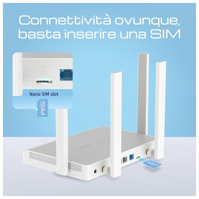 Keenetic KN-2311-01-EU Hero 4G+ Modem Router Wi-Fi 6 AX1800 Mesh 4G LTE 4 porte Gigabit USB 3.0 VPN colore Grigio