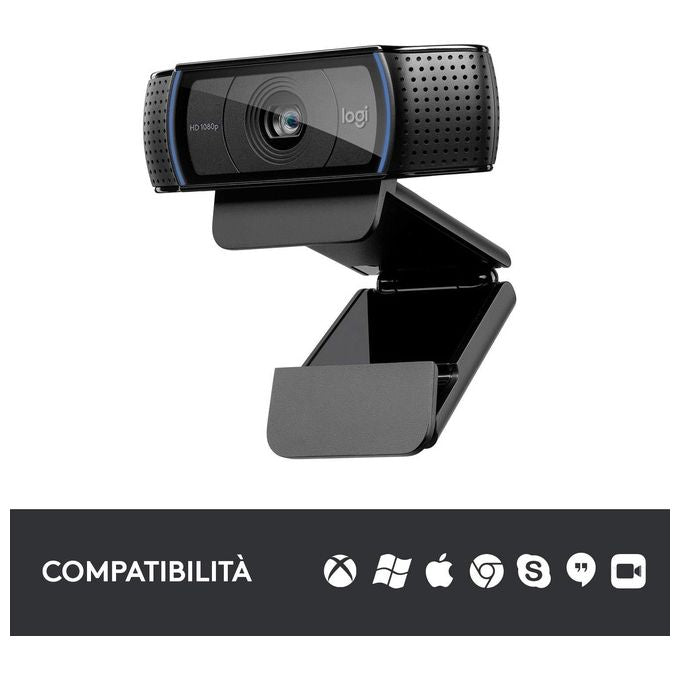 Logitech, Webcam HD Pro C920, Full HD 1080p, Audio Stereo, Correzione Luce HD