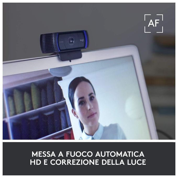 Logitech, Webcam HD Pro C920, Full HD 1080p, Audio Stereo, Correzione Luce HD