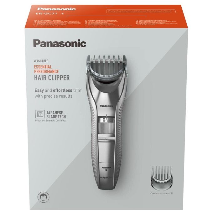 Panasonic ER-GC71-S503 Tagliacapelli Regolabarba Lavabile Taglio 1-20 mm 39 step Pettine 0,5 mm Ricarica 8 ore Autonomia 40 minuti Silver