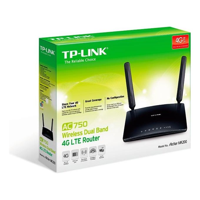 TP-Link Archer MR200 Router Wireless Dual-Band 2.4GHz-5GHz Fast Ethernet 3G 4G Nero