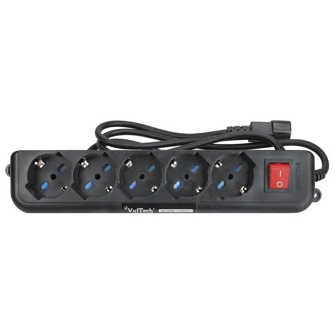 Vultech Multipresa Bipasso 5 Posti per Ups Iec14 Tasto On-Off