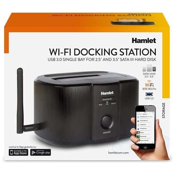 Hamlet-Wi-Fi Single Bay Docking Station for 2.5-3.5 SATA HDD
