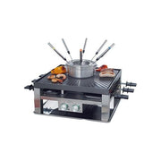 Solis 7611210977216 Combi Grill 3 in 1 Set per Gourmet Raclette e Fondue per 8 Persone Potenza 1200 W e 800 W con Piastra Antiaderente e Vasca in Acciaio Inox colore Argento Nero