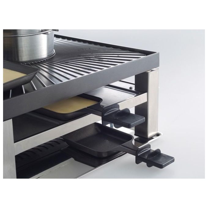Solis 7611210977216 Combi Grill 3 in 1 Set per Gourmet Raclette e Fondue per 8 Persone Potenza 1200 W e 800 W con Piastra Antiaderente e Vasca in Acciaio Inox colore Argento Nero