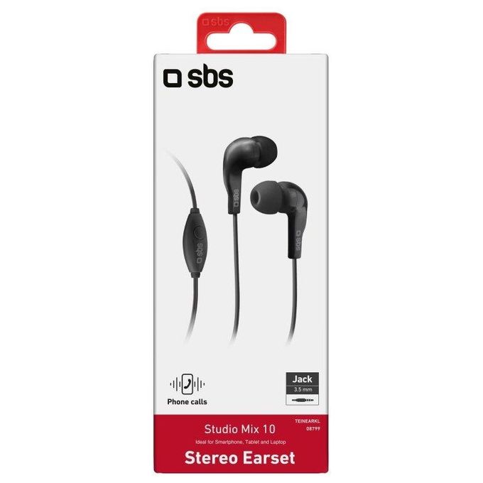 Sbs TEINEARKL Auricolare filo stereo Studio Mix 25, con tasto risposta fine-chiamata, Nero.