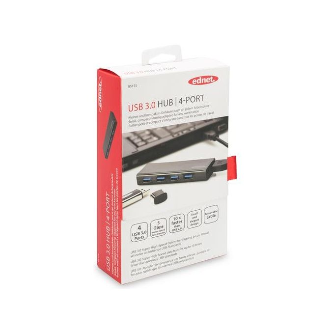 Ednet hub 4 porte usb 3.0 con alimentatore