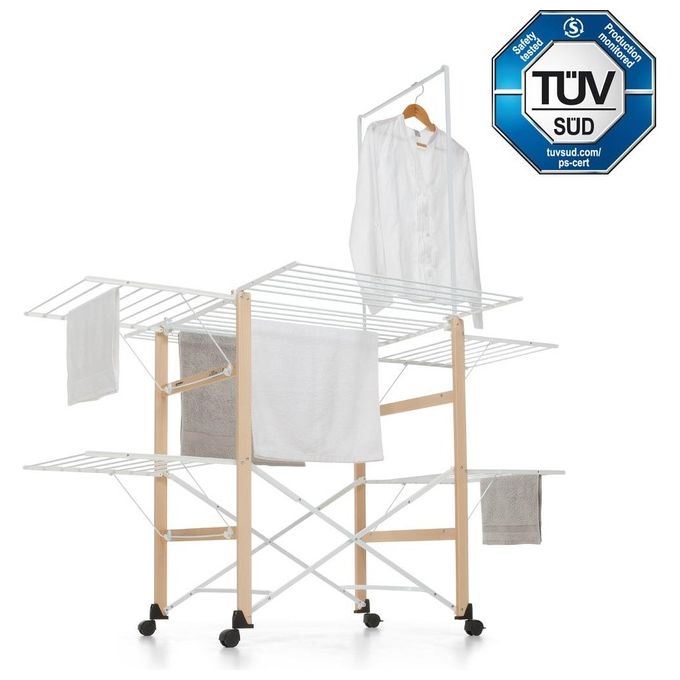 Foppapedretti SuperGulliver Evo Stendibiancheria Pieghevole 35 m con Ruote e Barra Porta Spalle colore Naturale