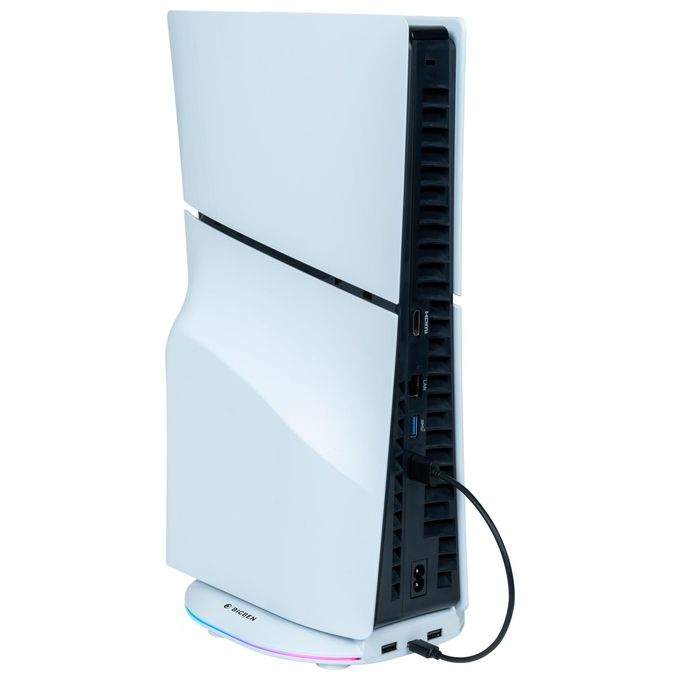 BigBen PS5SVERTSTAND Supporto Verticale per PlayStation 5 Slim con 2 Porte USB-A e Illuminazione RGB colore Bianco
