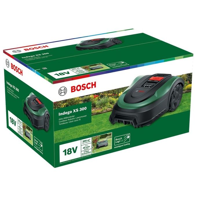 Bosch 06008B0003 Indego XS 300 Tagliaerba robotizzato Superficie fino a 300 m² Batteria 18 V Larghezza taglio 19 cm colore Nero Verde