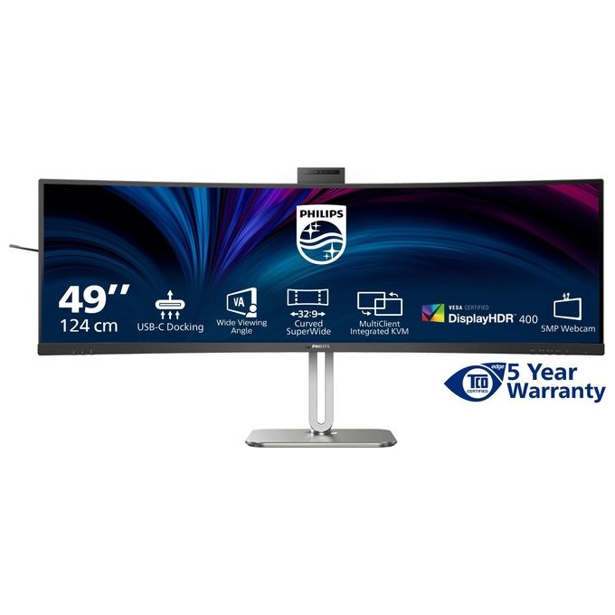 Philips 49B2U5900CH-00 Serie 5000 Monitor PC 49'' 32:9 Dual QHD VA LCD 4 ms USB-C Dock Webcam Altoparlanti Integrati colore Nero