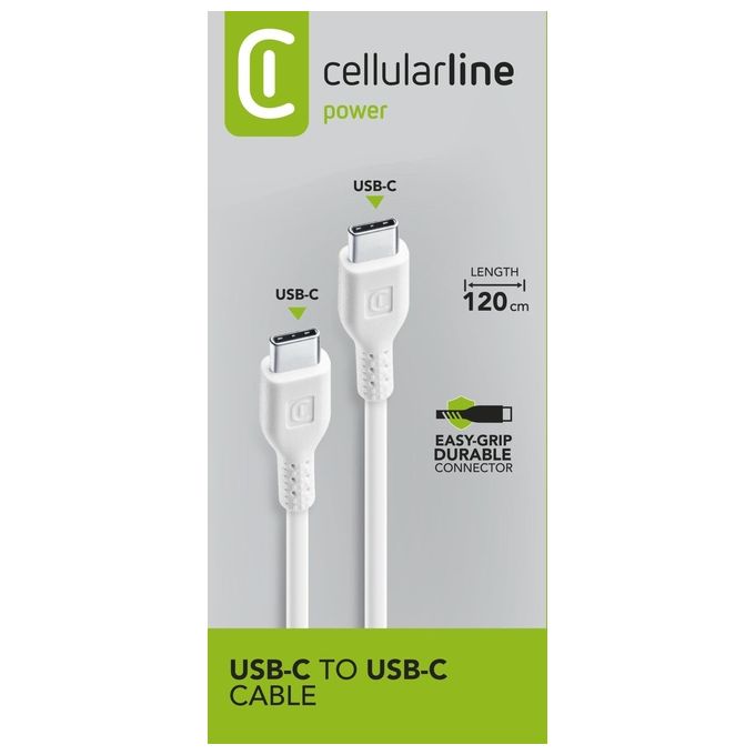 Cellular Line Power Cable Cavo USB-C to USB-C per ricarica e trasferimento dati 1,2mt Bianco