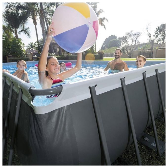 Intex 26356GN Piscina Fuori Terra XTR Frame Rettangolare Pompa Filtro 5700 L-h Scaletta Telo Base e Copertura 17203 L Acciaio e PVC Grigio 549x274x132 cm