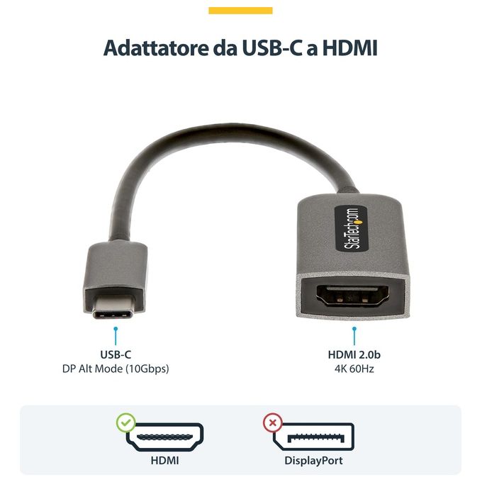 StarTech.com Adattatore Usb-C a Hdmi Convertitore da Usb Tipo C a Hdmi 2.1 4k 60hz Hdr10