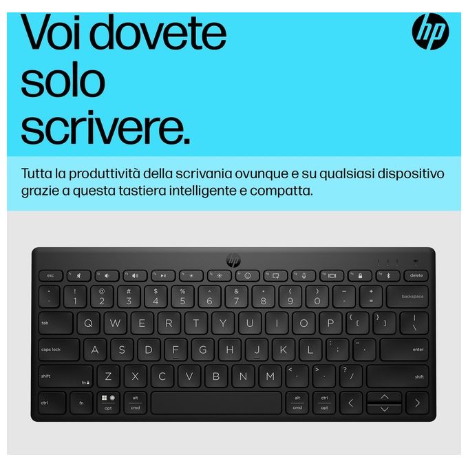 HP 692S9AA 355 Tastiera Bluetooth Multi-Dispositivo Compatta Wireless Bluetooth 5.2 Multi-Device 12 Tasti Rapidi colore Nero