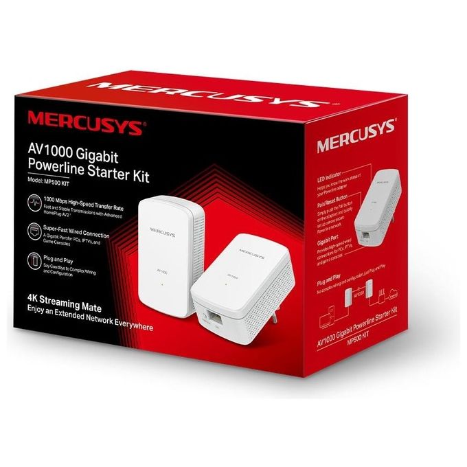 Mercusys MP500 KIT Adattatore PowerLine AV2 1000 Mbit-s Gigabit Ethernet 300 m colore Bianco