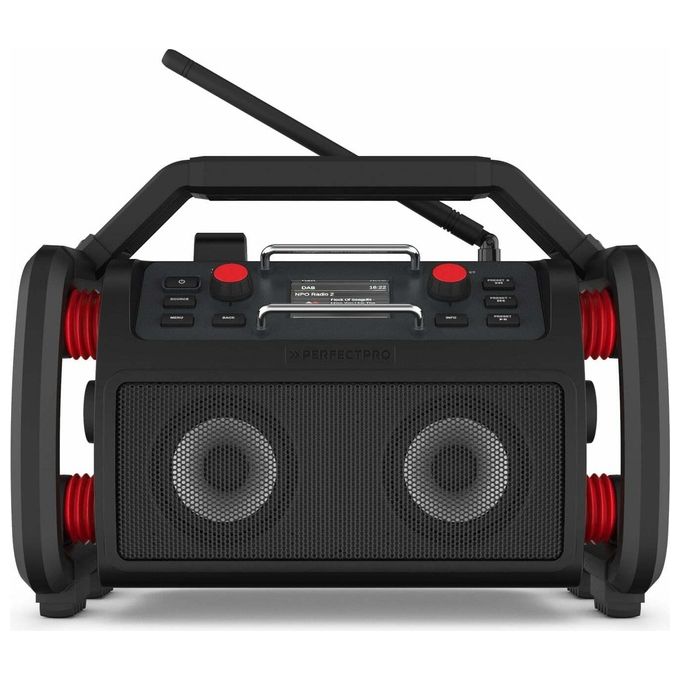 Perfectpro RP2 Rockpro Radio per Cantiere Digitale con Sintonizzatore DAB+ FM Potenza 30 W Batteria 4000 mAh Fino a 12 h IP65 colore Nero Rosso