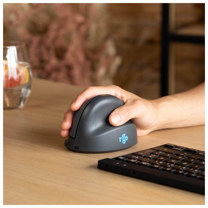 R Go Tools RGOHEBAMRWL R-Go HE Basic Mouse Ergonomico Senza Fili Bluetooth 5.0 Ricaricabile 1600 DPI Design Verticale per Destrimani colore Grigio