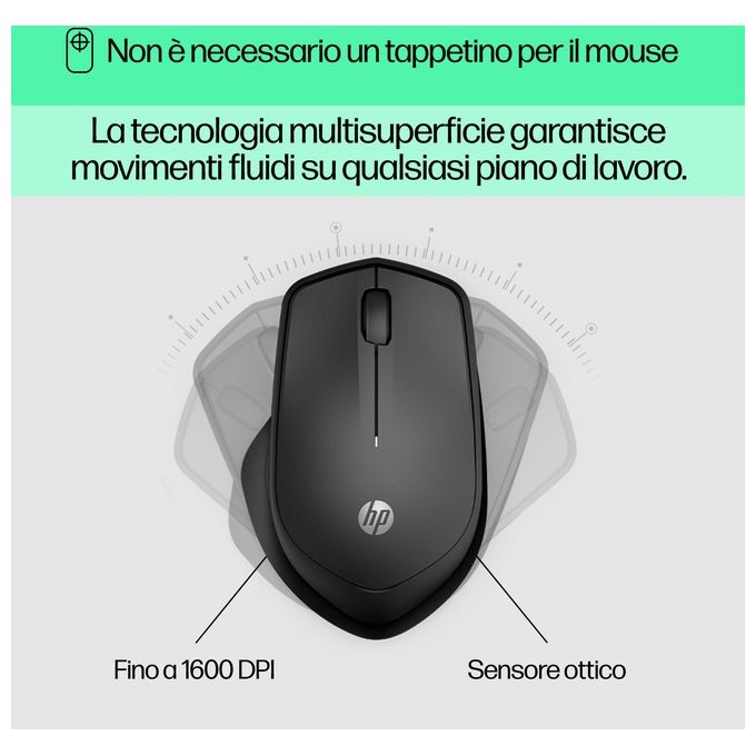 HP 19U64AA 280 Silent Mouse Wireless Ottico RF 2.4 GHz 3 Tasti Autonomia 18 Mesi colore Nero