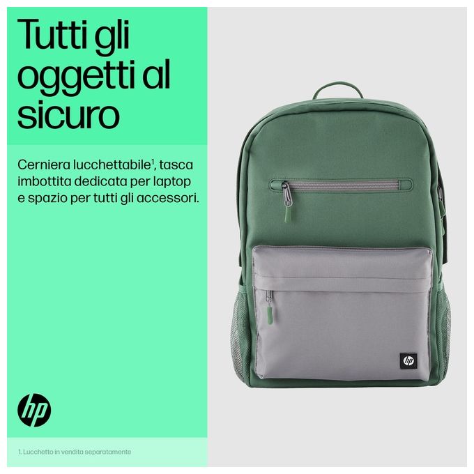 HP 7J595AA Campus Green Zaino per Notebook 15.6'' Resistente all'Acqua Scomparto Imbottito colore Verde