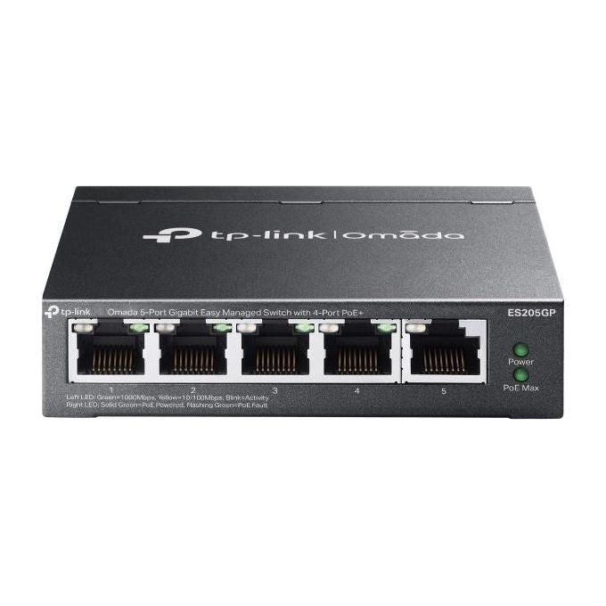 TP-Link ES205GP Omada Switch Gestito 5 porte Gigabit 4 porte PoE+ 65W Fanless colore Nero