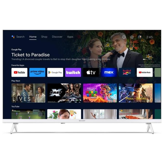 Sharp 32FH2EW TV LED 32'' HD Ready Android TV Smart Wi-Fi Bluetooth DVB-T2 colore Bianco