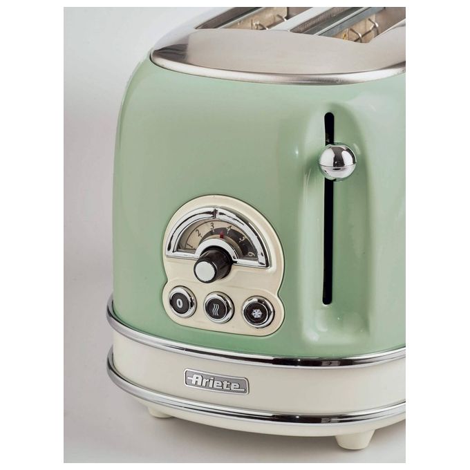 Ariete 155 Tostapane Vintage Verde 2 Fette con Pinze 6 Livelli di Tostatura 810W Corpo Acciaio Inossidabile Vassoio Raccoglibriciole Estraibile
