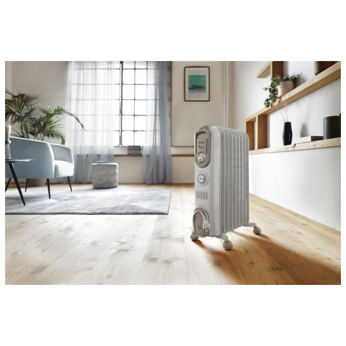 De'Longhi V550918T.WB Serie Vento Radiatore ad Olio 9 Elementi 1800W Timer Antigelo per ambienti fino a 54 m² colore Bianco
