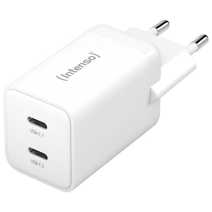 Intenso Power Adapter W40CC GaN Alimentatore con 2 Porte USB-C 40 Watt e Tecnologia GaN Bianco