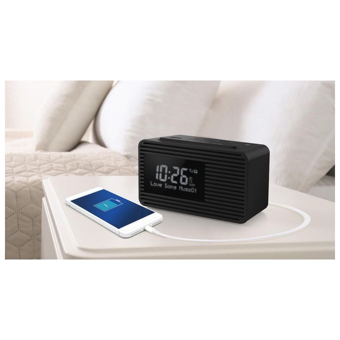 Panasonic RC-D8EG-K Radiosveglia Digitale DAB+ FM Display LCD Doppio Timer Sleep Snooze Ricarica USB colore Nero
