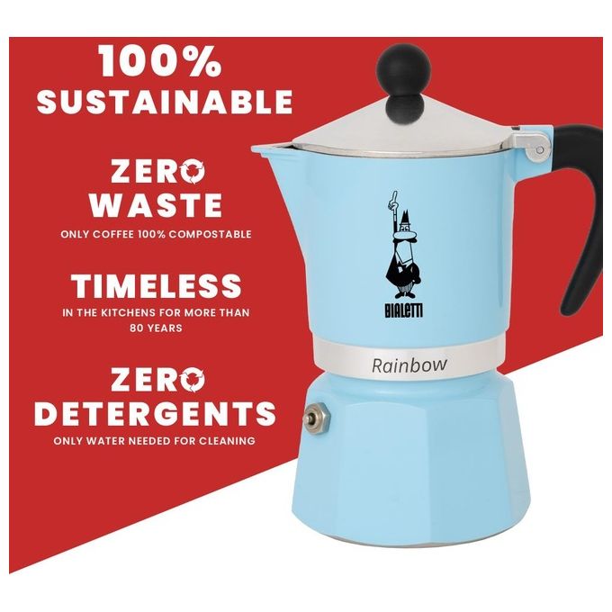 Bialetti Rainbow Moka 3 Tazze Azzurra