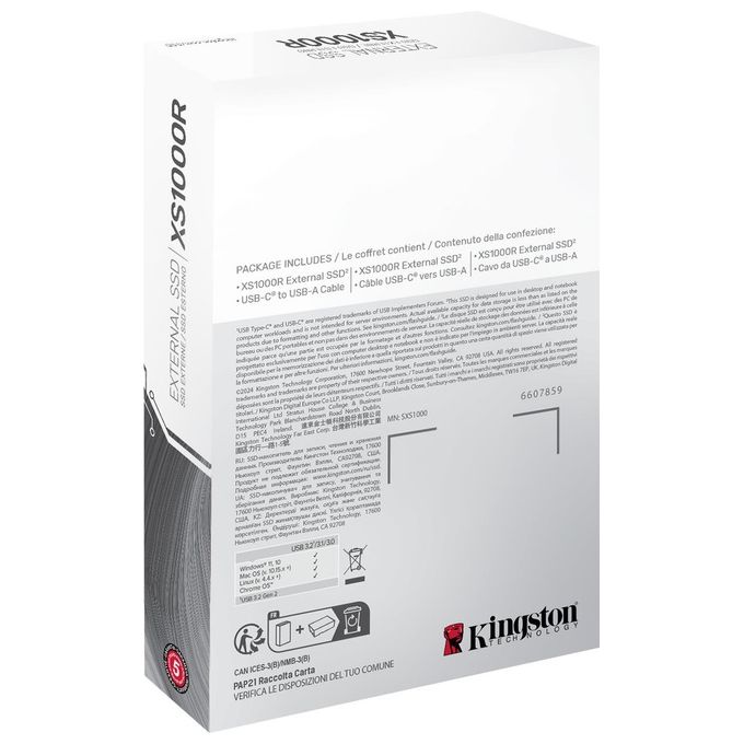 Kingston SXS1000R-1000G XS1000 SSD Esterno 1TB USB 3.2 Gen 2 1050 MB-s colore Rosso