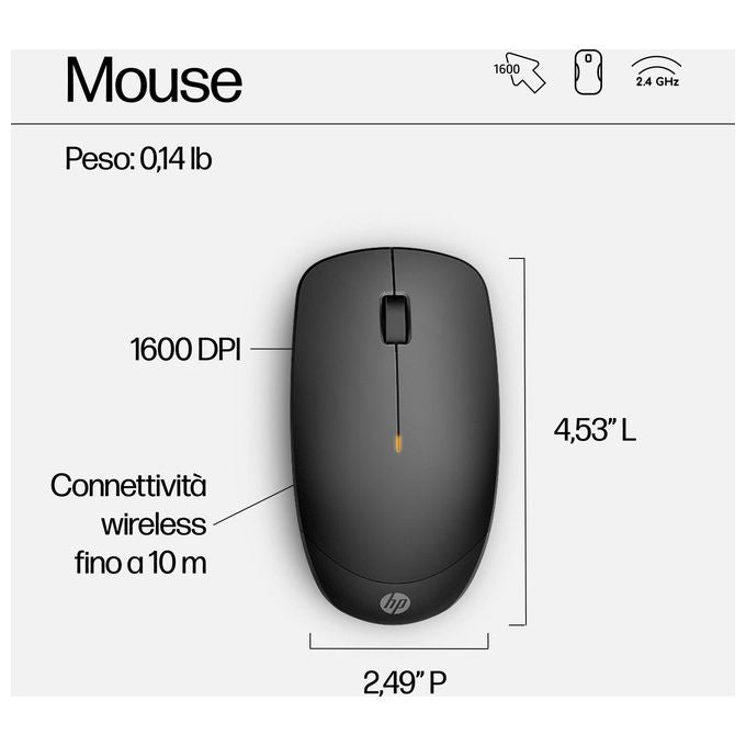 HP 18H24AA Combo Kit Tastiera e Mouse Wireless 2.4 GHz Full-size Membrana 1600 DPI autonomia 16 mesi colore Nero